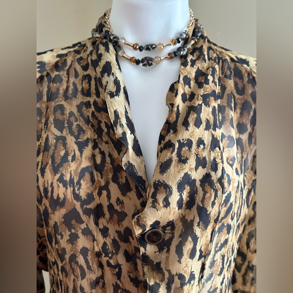 Vintage Anne Pinkerton Sheer Animal Print Leopard Blouse SZ S Good Condition - Picture 4 of 13
